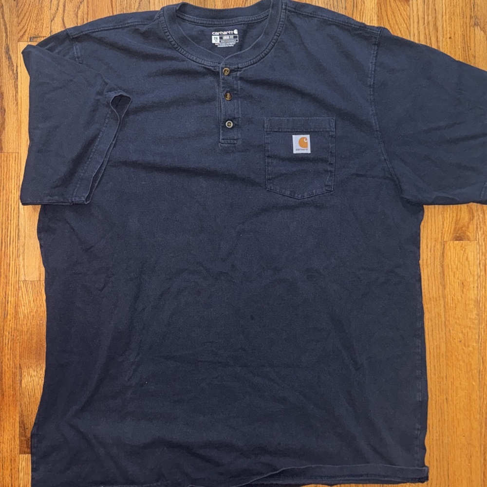 Carhartt Men's Dark Blue Henley Button Up Tee  2XL